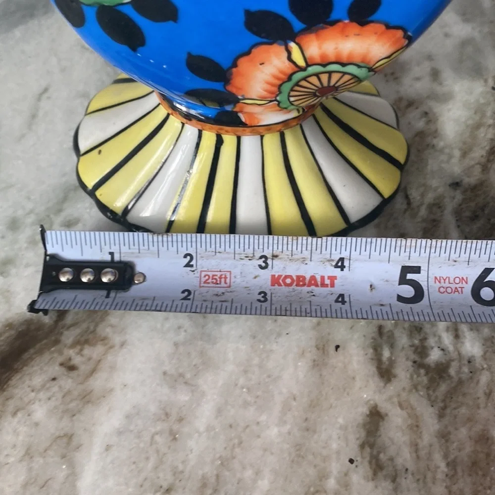 Art Deco Style Sakura Ware Fan Vase, Made in Japan hand painted. Colorful floral
